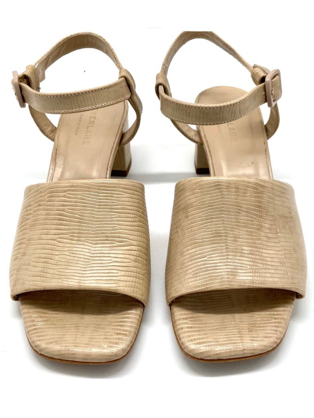 Everlane The Block Heel Sandal in Lizard Cream Tan Beige Square Toe Sz 6.5 - Picture 6 of 9